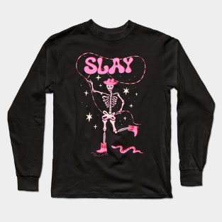 Slay Dancing skeleton in cowboy boots and hat Long Sleeve T-Shirt